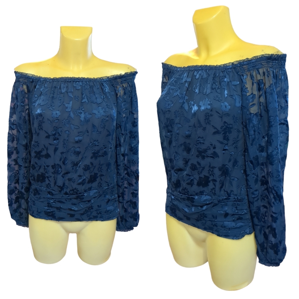 WHITE HOUSE BLACK MARKET WHBM Royal Blue Off the Shoulder Blouse